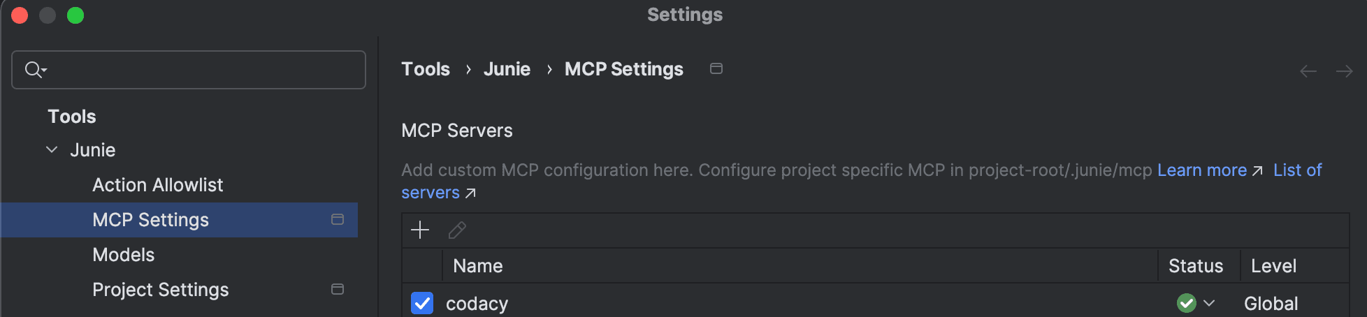 Codacy MCP Server is enabled