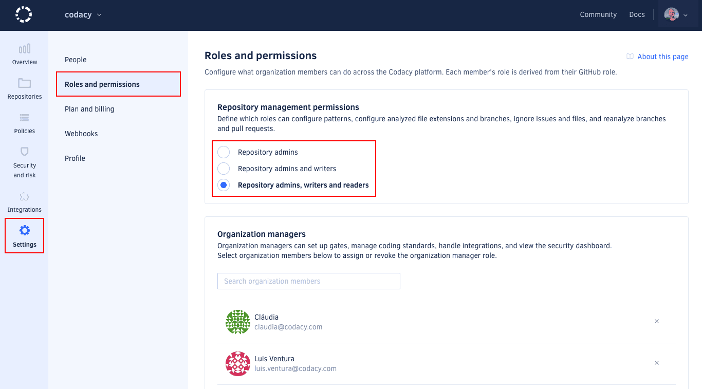 Configuring repository management permissions