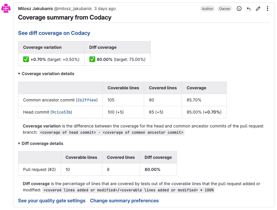 Coverage summary on GitLab